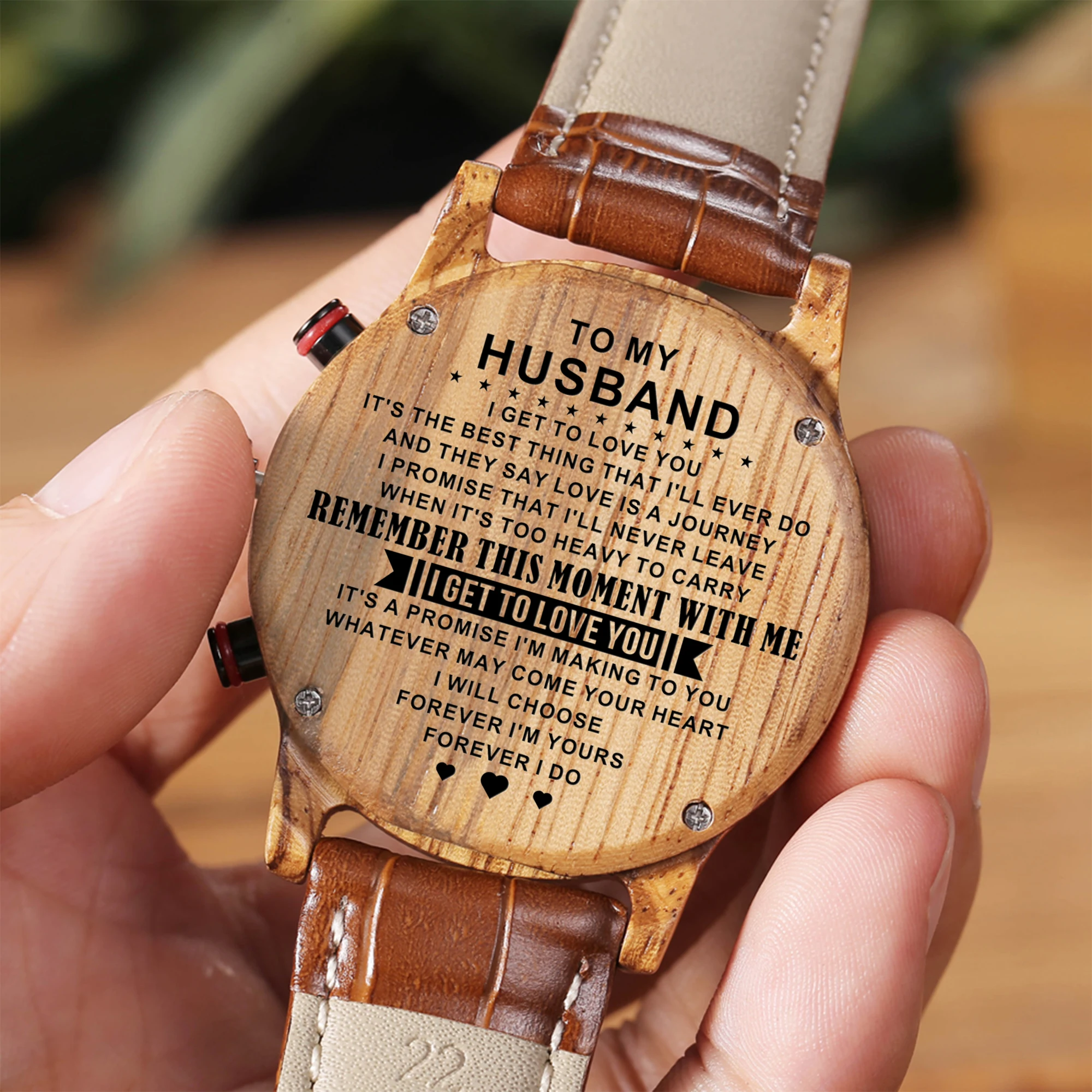 

TO MY Husband Personal Custom Leather Watch GiftS Personalized Men Wood Wristwatch 30m Waterproof Business Leisure Gifts