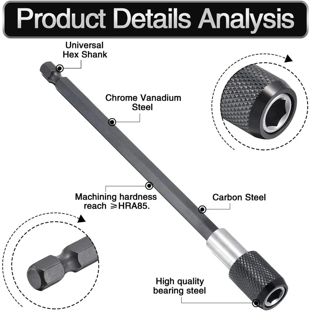 60mm 100mm 150mm Electric Screwdriver Drill Bit Extension Rod Quick Change Adaptor Sleeve Automatic Lock 1/4 Inch Hex Shank