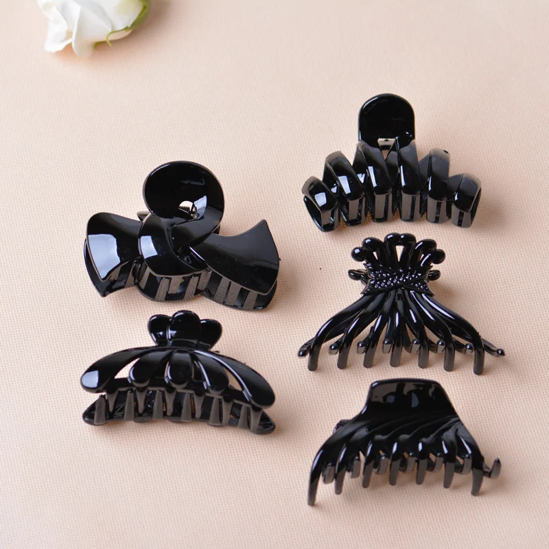 large 1Pcs Women Hair Clip Plastic Acrylic Hairpins Solid Black Hair Crab Claws Girls Make Washing Tool Accessories Headwear