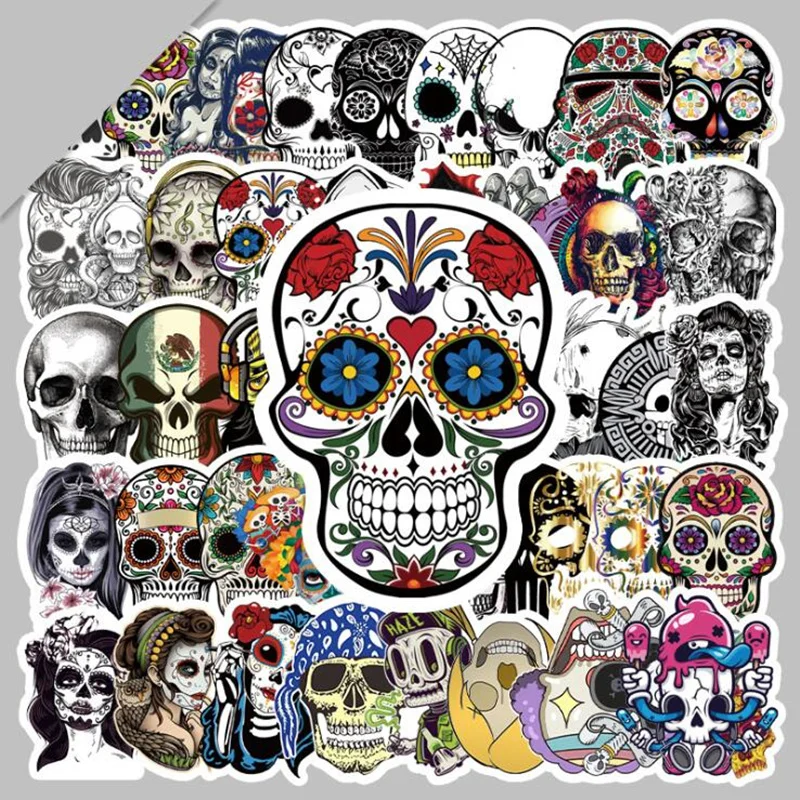 50pcs Waterproof Car Reflective Stickers Skull Blood Fly PVC Motorcycle Decoration Stickers Auto Driving Exterior Accessories