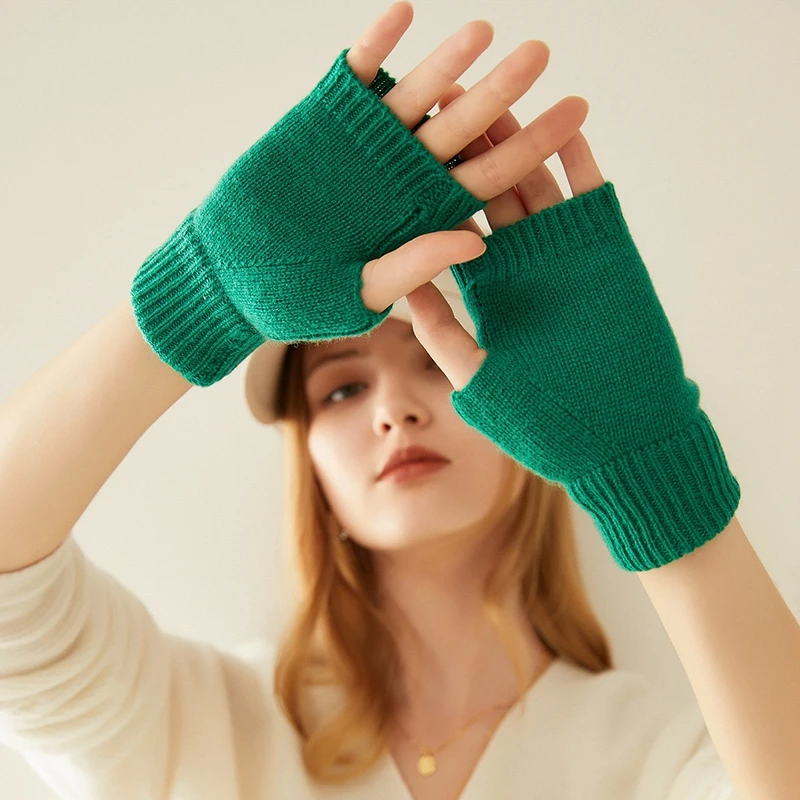 Guantes de Cachemira de cabra para mujer, Manoplas sin dedos para invierno y otoño, 2020