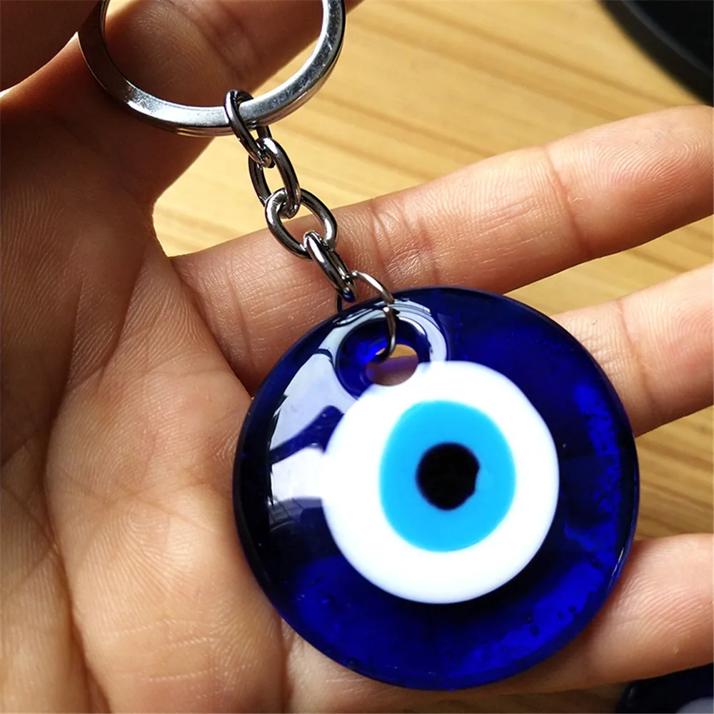 Turkish Blue Eye Key Chain Glass Bag Hanging Mobile Phone Car Pendant Alloy Travel Memorial Gifts Home Decor, 3 Sizes Can Choose