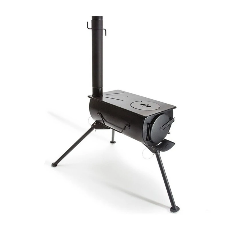 Classic Outdoor Wood Charcoal Stove Barbecue Heating Stove Retro Camping Stove with Chimneas