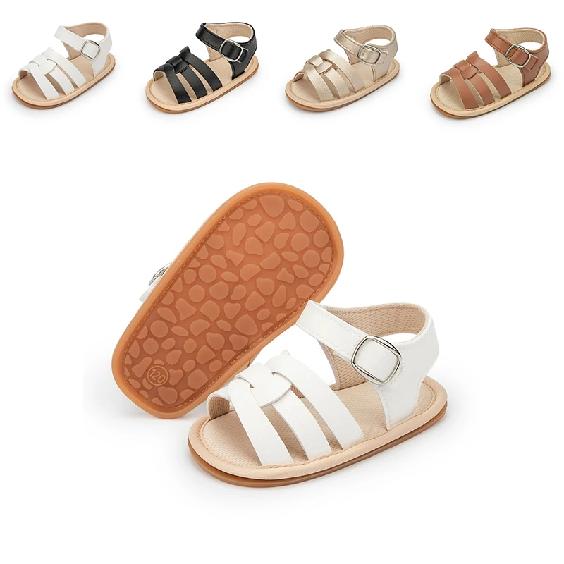 Kidsun sapatos de bebê sandálias infantis de couro de borracha plana antiderrapante soft-sole da criança menina menino primeiros caminhantes berço sapatos tamanho 0-18m