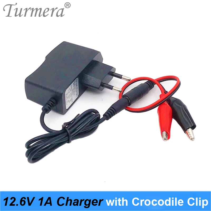 Lithium Battery Charger 12V 12.6V 1A with Crocodile Clip for 12V Lead Acid Battery 7Ah 10Ah20Ah Motorcycle Power Charger Turmera