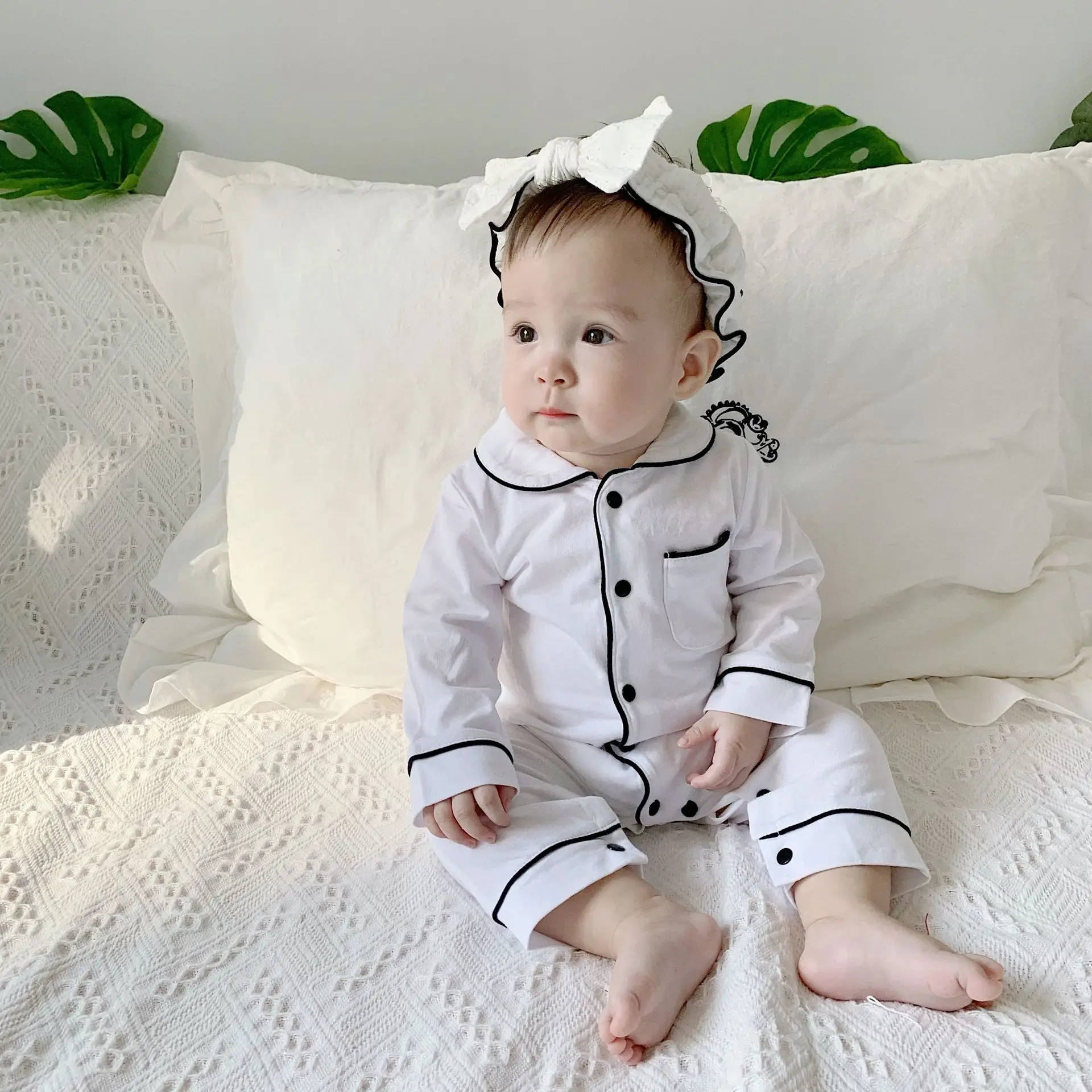 Wholesale 0-24M Newborn Jumpsuit Baby Clothes Spring Toddler Costume Boys Girls Solid long home wear Romper Pure Cotton Pajamas