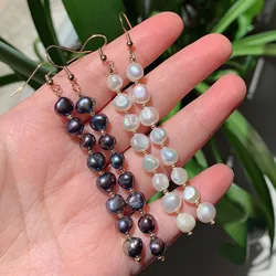 Real Natural Freshwater Pearl Earrings for Women Wedding Jewelry Black White Irregular Baroque Pearl Long Tassel Dangle Earring