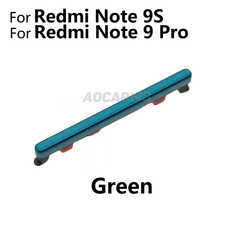 Aocarmo para Xiaomi Redmi Note 9 Pro Note9S, botón de volumen arriba/abajo, tecla lateral de repuesto 4
