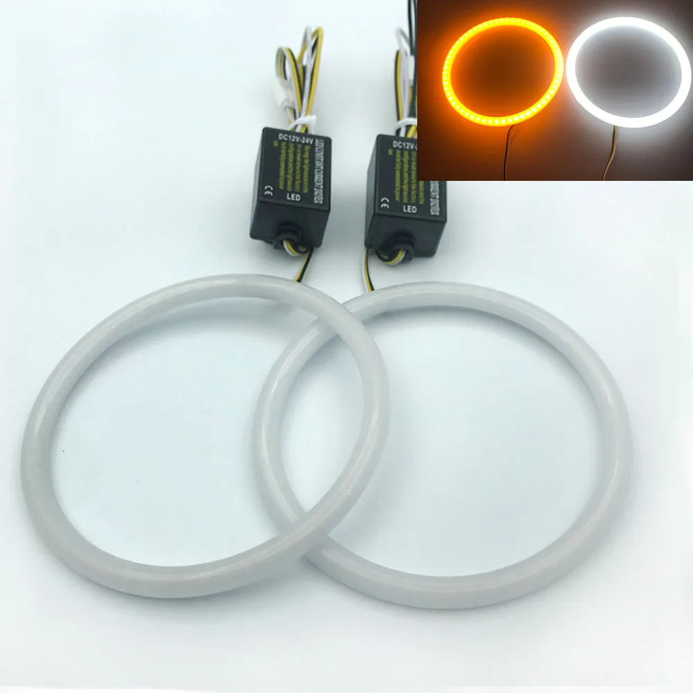 Matte CAR DRL Turn Signal Angel Eye Aperture Two 2color Fog LED Ring Light White Amber Yellow For BMW Honda Toyota Ford Jeep ATV