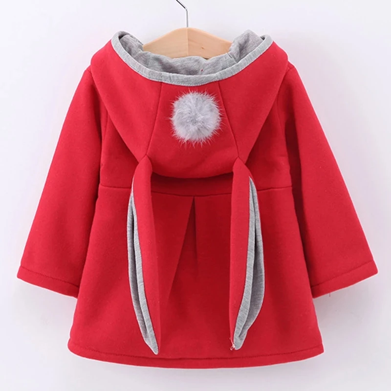 Baby Girls Jacket in Spring Rabbit Ears Coat Children Clothes Outerwear Autumn Kids Warm Cotton Dress Jacket Infant Girl Coat