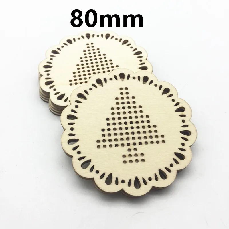 10pcs Flower/Oval/Round/Square/Tree Wood Embroidery Cross Stitch Pendant Favor Christmas Tags Keychains DIY Xmas Cutout Crafts