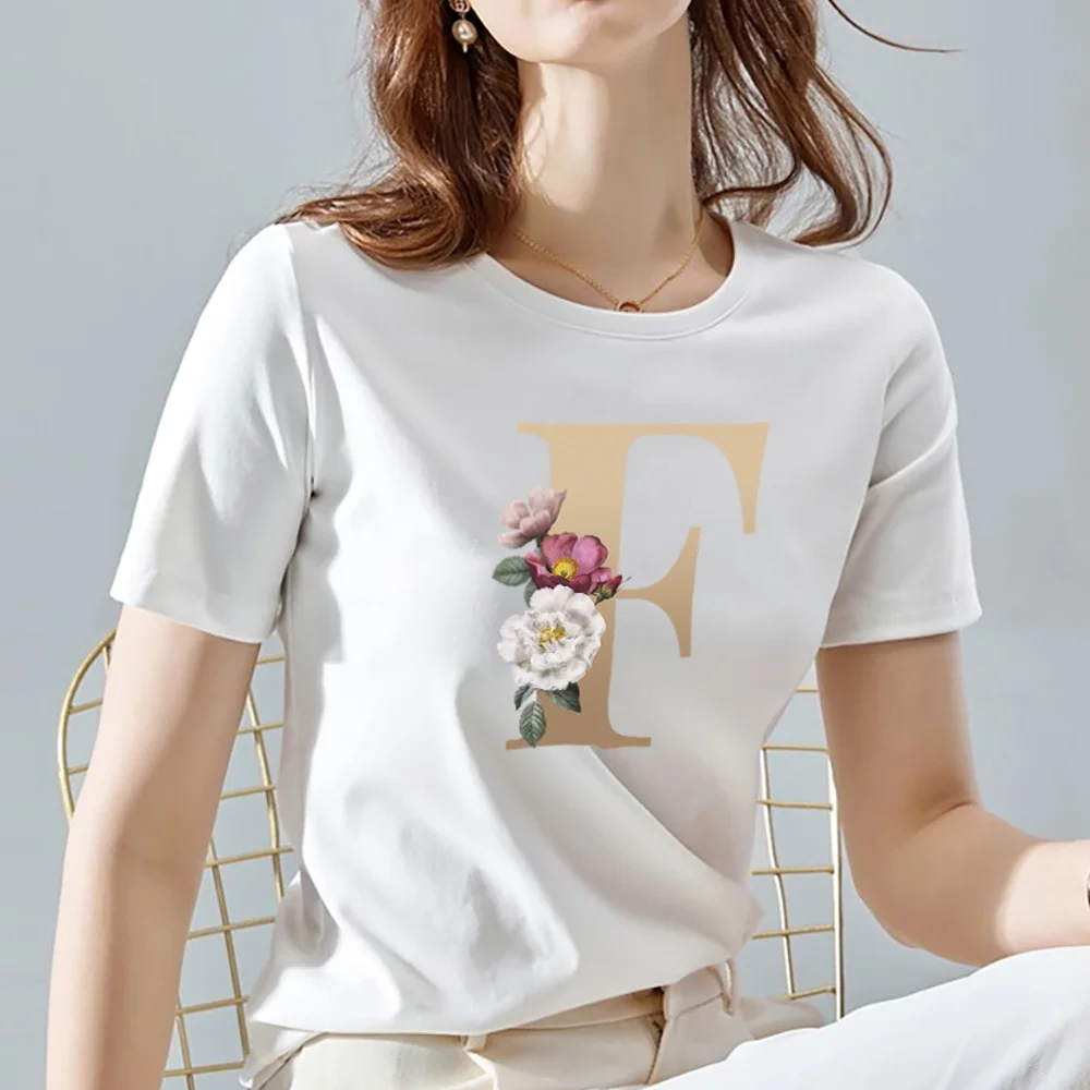 

Women's High Quality Printing T-shirt Female Casual O-neck Top Tee 26 Letter Comfortable Soft Cloth Lady White Short Sleeve Tops