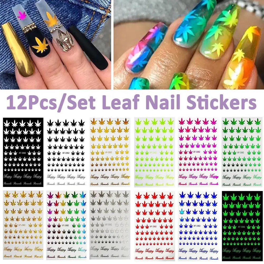 Colorful Neon Pot Leaves Nails Salon Acrylic Nail Art Decoration Leaf Decals Manicure Nail Stickers