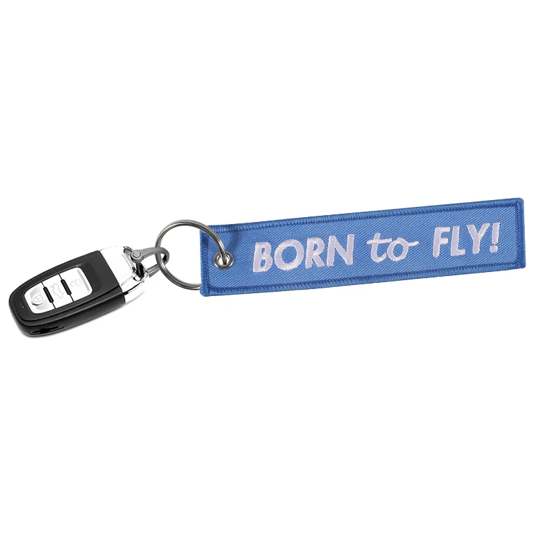 New Fashion Car Key Keychain Jewelry Embroidery BORN TO FLY Key Ring Chain for Aviation Gifts Luggage Tags Key Chians Trinket