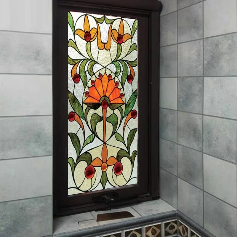 Custom Size Stained Glass Window Film, Frosted Privacy Film, Static Cling, Removable Sticker, Kitchen, Bathroom, Home Decor