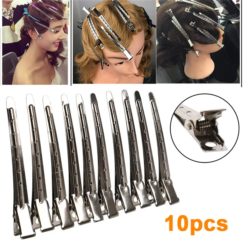 10pcs Salon Hairdressing Tools Duck Mouth Hairdresser Hair Clip Clips Hair Stainless Steel Hairdressing Sectioning Clamp