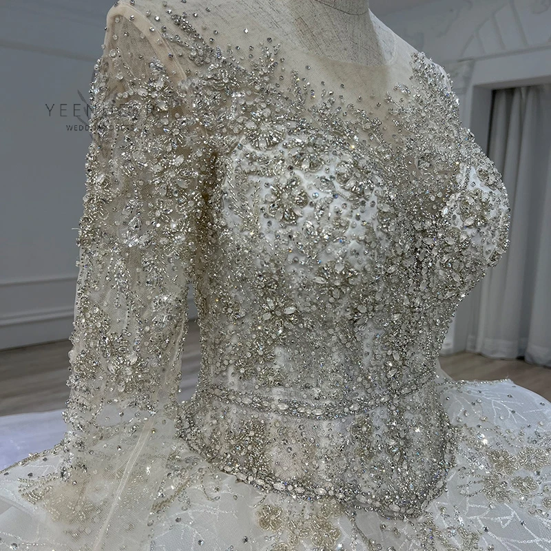 Yeenueer ลูกไม้ Appliques งานแต่งงานชุดยาว Vestidos De Novia 2021สีขาว O-Neck ปริ๊นเซเจ้าสาวงานแต่งงาน Gowns