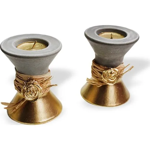 Folk Bookstore 2'li Gold Rose Candle holder