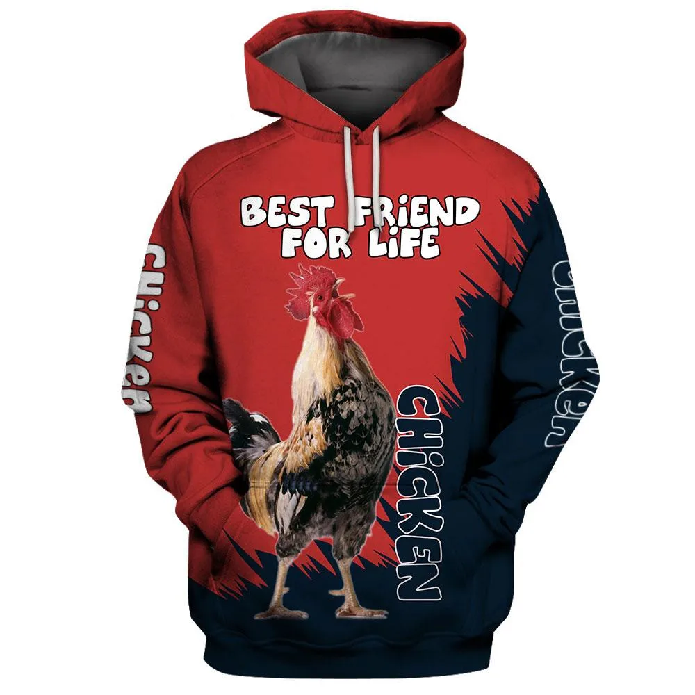 HX Funny Chicken Hoodie 3D Graphic Best Friend For Life Hoodies Fashion Splicing Casual Pullover Sportswear Men Clothing