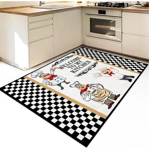 Halıdepo Modern Kitchen Cook Themed Design Carpet Thin Machine Washable Anti-Slip Floor Carpets