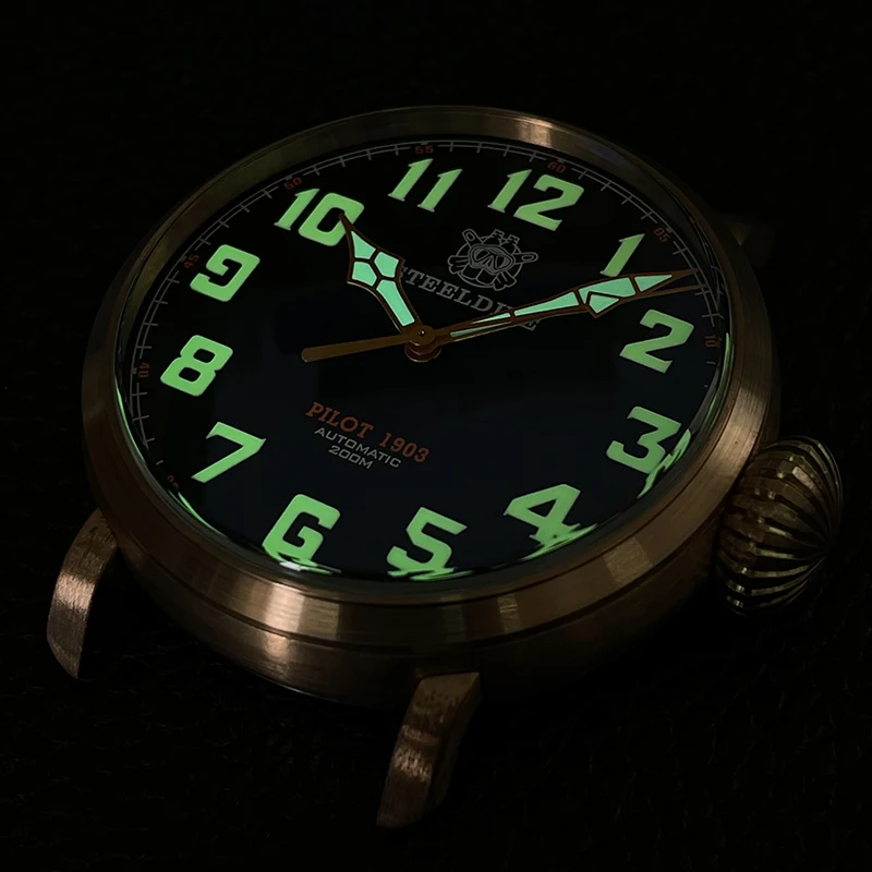 Steeldive Men Pilot Watch 46.5mm Bronze Automatic Mechanical Wristwatch Diver 20ATM Waterproof C3 Luminous Sapphire NH35