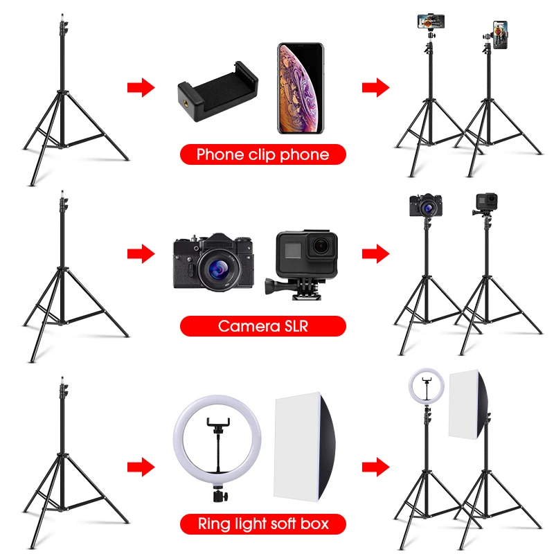 Tripod For Mobile 0.5/1.1/1.6/2M Adjustable Aluminum Selfie Stick Tripod For iPhone Xiaomi Huawei Smartphone Photography Stand