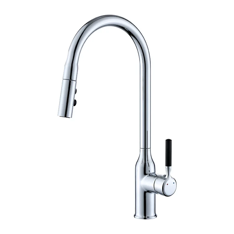 

Kitchen Faucet Brass Silver/Gun Gray Pull Out Hot and Cold Water 360°Rotating and Stretching Sink Tap