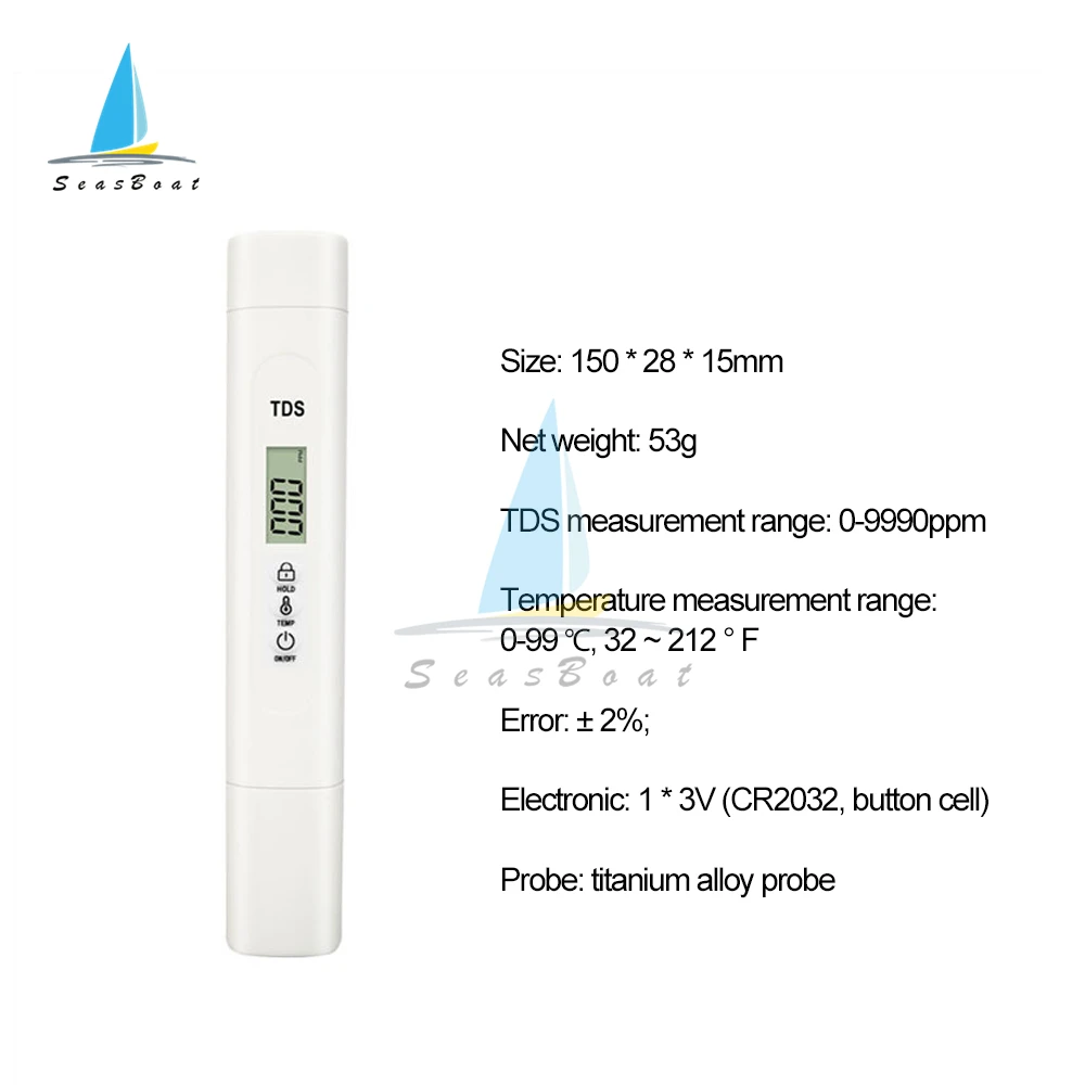DS-M1S High Precision Digital Water Quality Tester Water Test Pen Water Quality Analysis Meter Check 0-9990 ppm Measurement