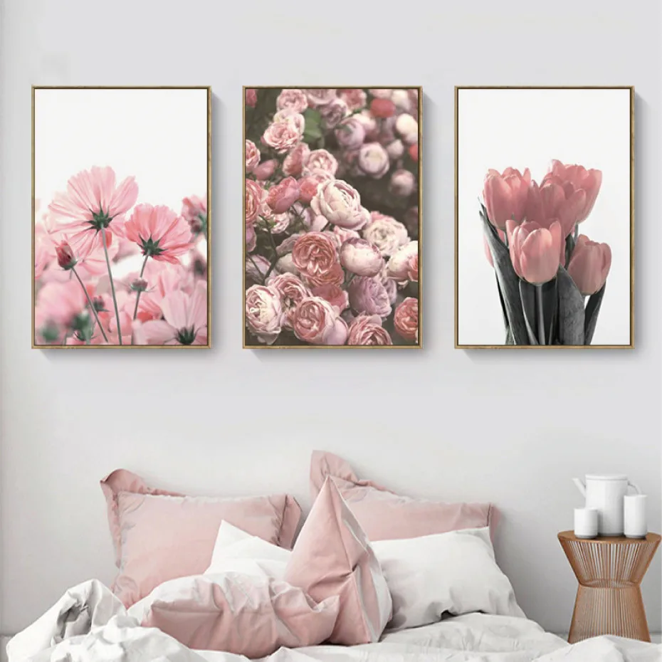 Nordic Poster Und Drucke Rosa Tulpe Rose Blume Leinwand Malerei Wand Kunst Hause Dekorative Bilder Für Wohnzimmer
