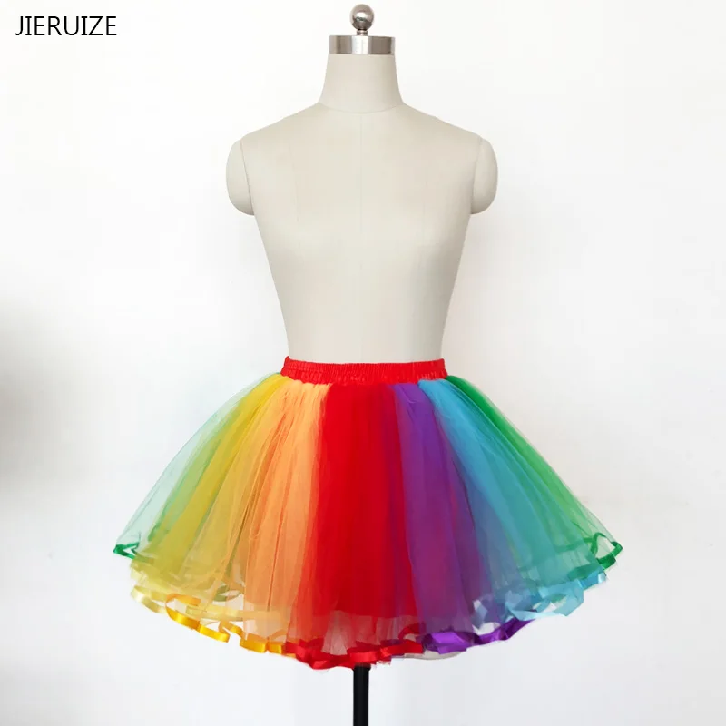 JIERUIZE Nhiều Màu Sắc Ngắn Petticoats Rainbow Ngắn Váy Lolita Cosplay Petticoat Ba Lê Váy Tutu Rockabilly Crinoline