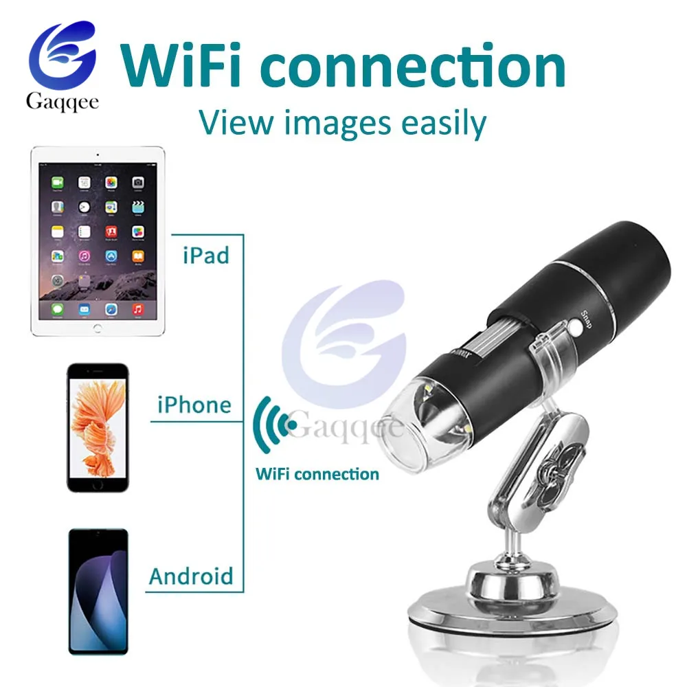 1000X Wifi Digital Microscope Portable Handheld 8 LED Magnifier Electron Wireless Microscopio with Stand for for Android IOS