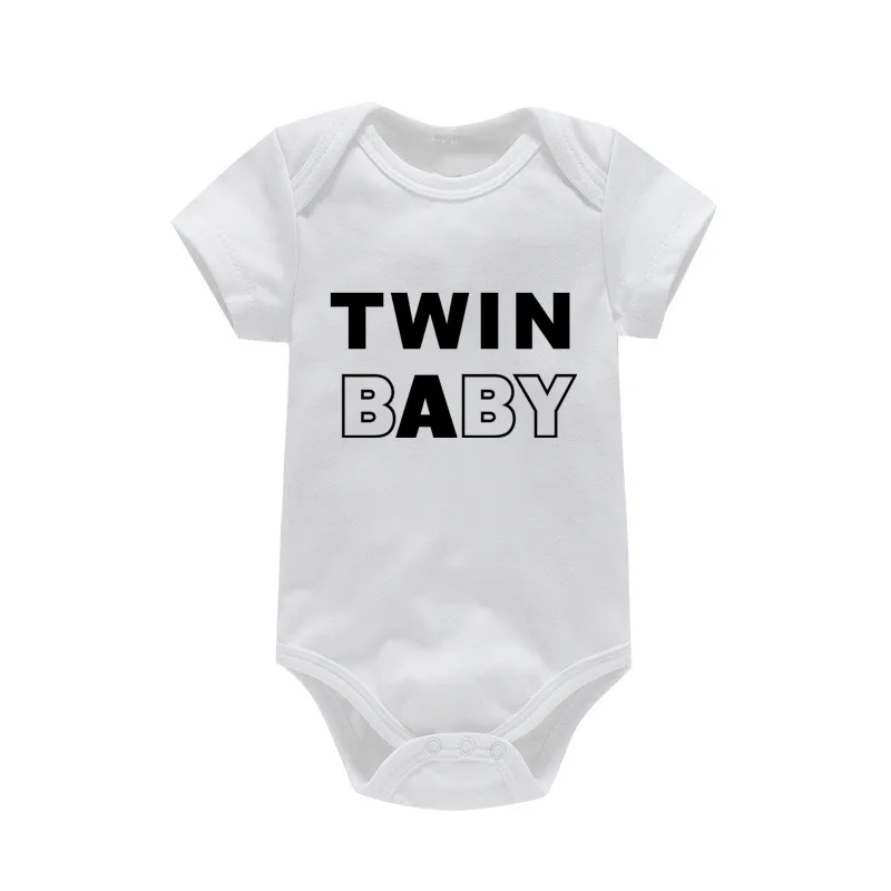 Funny Twin Baby A/B Baby Girls Boys Summer Cotton Short Sleeves Jumpsuit Twins Baby Bodysuits Unisex Clothes 0-24 Months