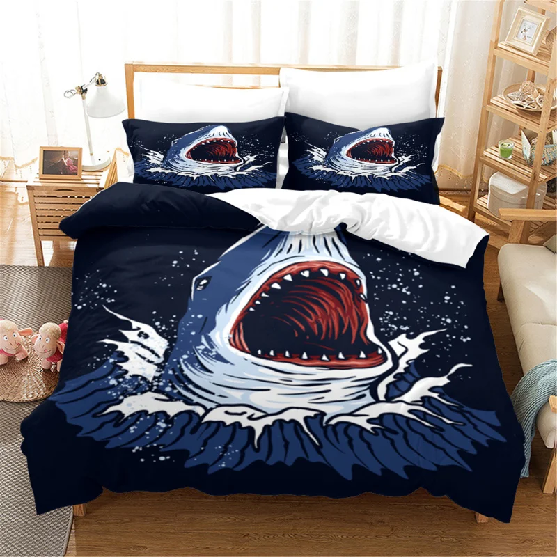 Luxury Cartoon Bedding Set Double Size 3D Shark Duvet Cover and Pillowcase Set Quilt Cover Bed Line Home Textile bed comforters