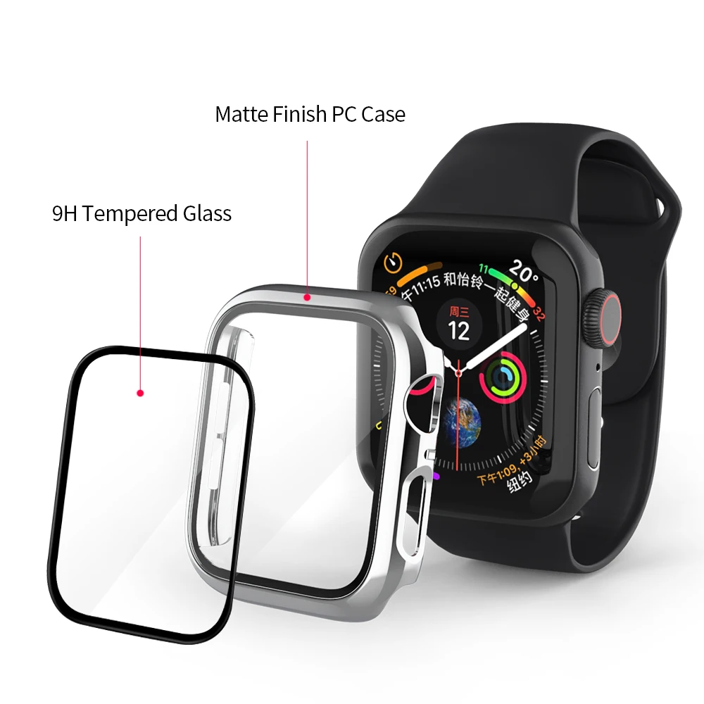 Glass+Case for iWatch Case Cover for Apple Watch Case 44mm 42mm 45mm 41mm 40mm 38mm Series7 6 5 4 3 2 1 SE Protector Accessories