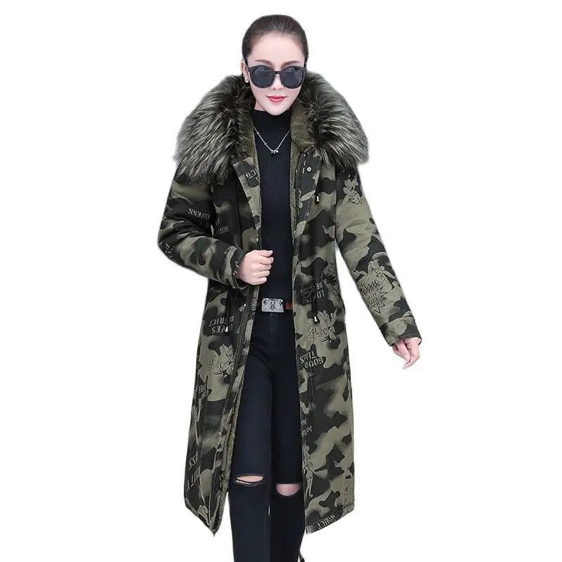 

2022 Winter Overcoat Women Add Velvet Lining Keep Warm Parkas Female Long Camouflage Jacket Women Overcoat Coat 4XlC1356