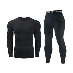 Roupa interior térmica masculina de manga comprida, camiseta de compressão de secagem rápida de fitness, leggings justas, terno de trilha