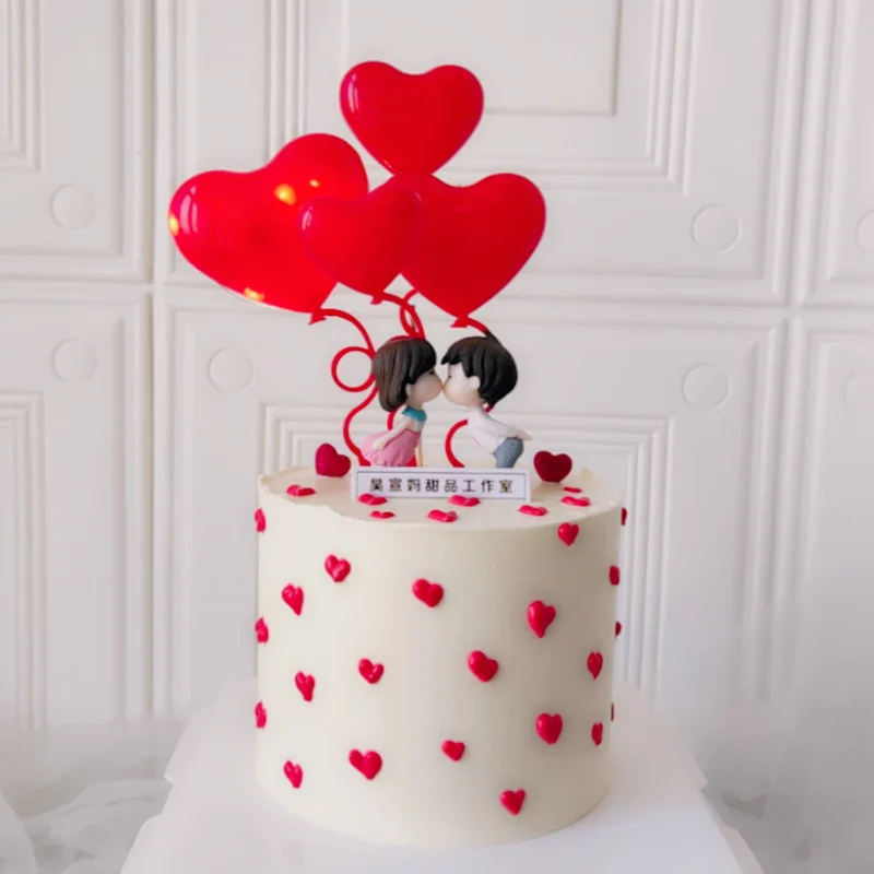 4pcs/set Color Plastic Foldable Heart Love Balloon Cake Topper Birthday Dessert Cake Decoration Cupcake Flag