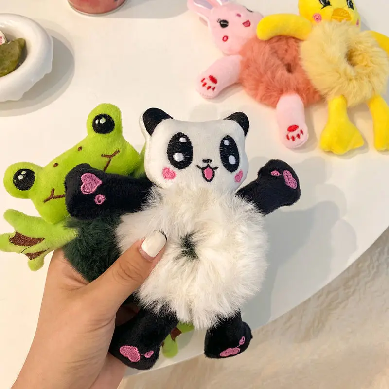 Attache de cheveux élastique en caoutchouc pour enfants, accessoires de tête pour enfants, dessin animé, grenouille, lapin, chat, Animal en peluche, Scrunchie, vente en gros