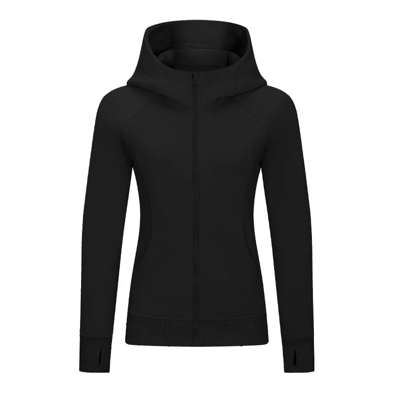 Women Sport Jackets Zipper Yoga Coat Quick Dry Thumb Hole Hooded Sweatshirt Fitness Long Sleeve Running Workout Gym Wear