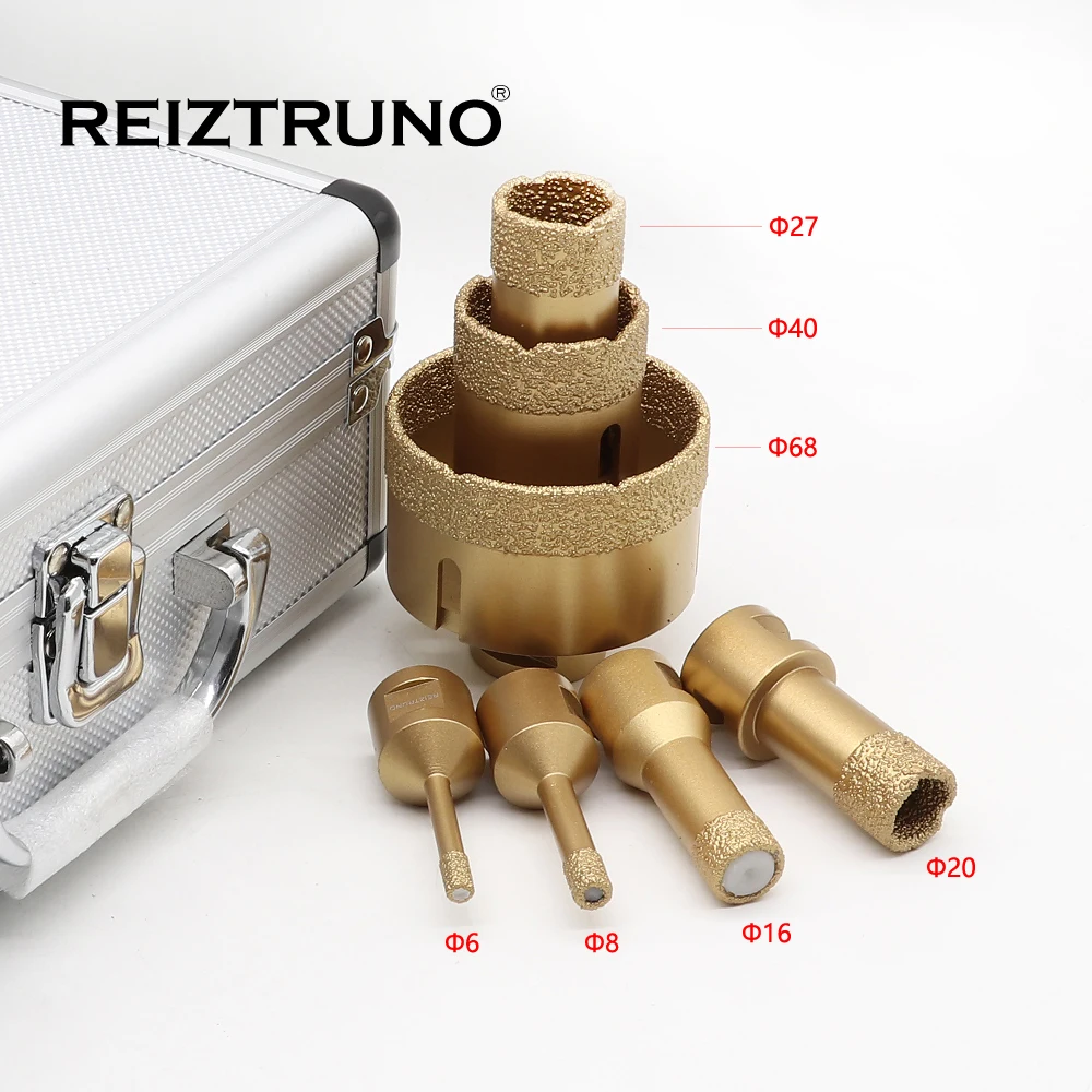 Reiztruno 真空ろうダイヤモンドコアビットキットと M14 糸大理石、花崗岩、 d6/D8/D16/D20/D27/D40/D68-7pcs セット、乾燥または湿潤