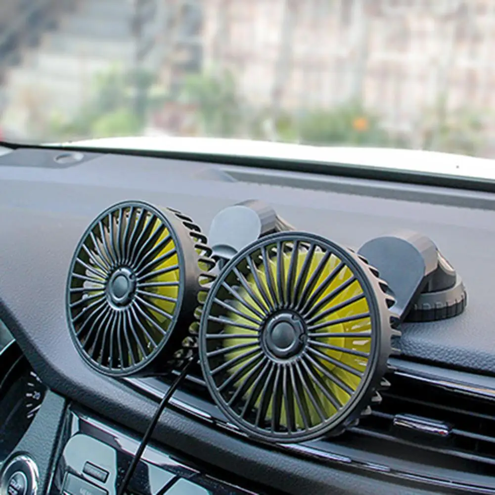 Universal Mini Car Fan Cooler Air Usb 12V/24V Ventilador Cooling Dual Head 3 Speed Levles Adjustable Auto Low Noise Strong Wind