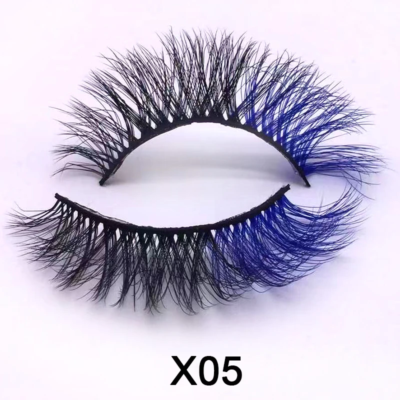 OKAYLASH Unique Mix Two Colors 3D Mink Rainbow Colored Eyelashes Volume Fluffy Red Purple Blue Lashes For Cosplay Halloween