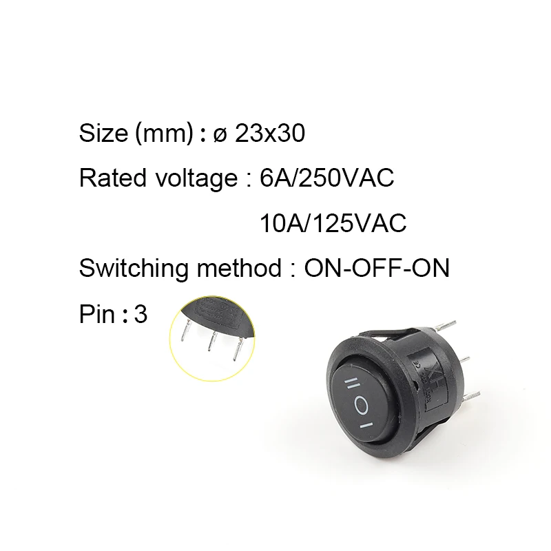 5PCS KCD1 23MM Round Rocker Switch 2/3Pin ON-OFF-ON 2/3 Position 6A/250VAC 10A/125VAC SPST LED Car Push Button Switch With Light