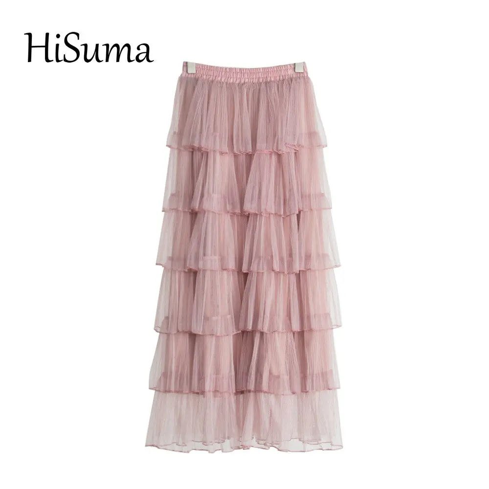 2024 spring summer new female Net yarn 6-layer puff skirt women's high waist gauze ruffles tiered skirts