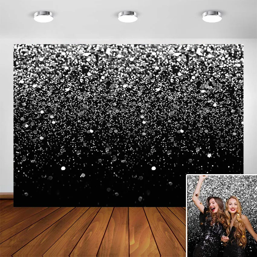 

Sliver Bokeh Spots Backdrop Silver Black Birthday Decoration Graduation Wedding Party Events Glitter Dots Photo Booth Background