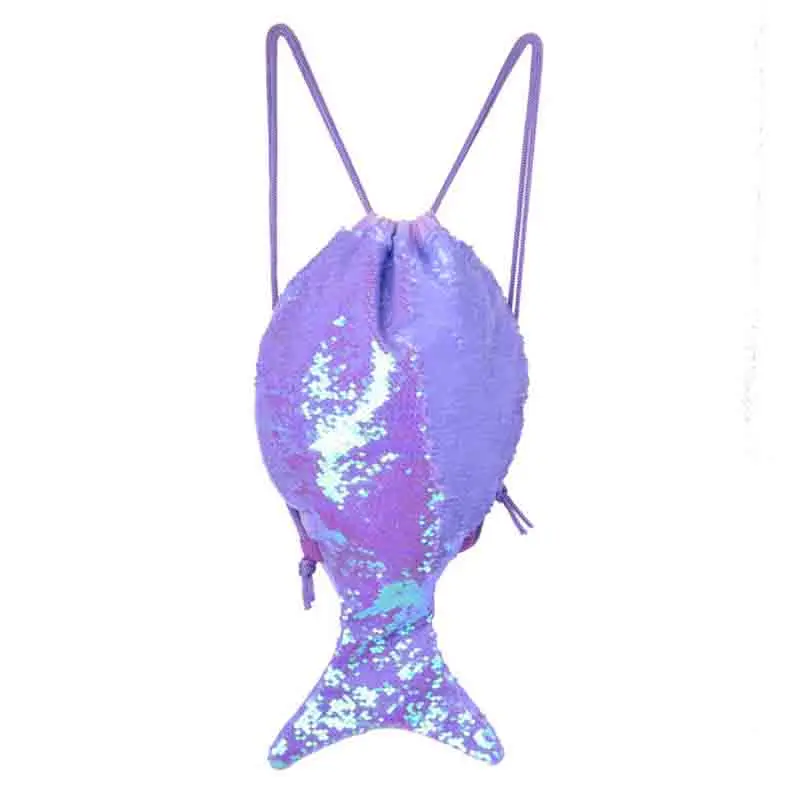 16 Inches Sequin Drawstring Backpack Mermaid Tail Shape Multipurpose Storage Pouch Sports cute casual backpack fashion daypacks