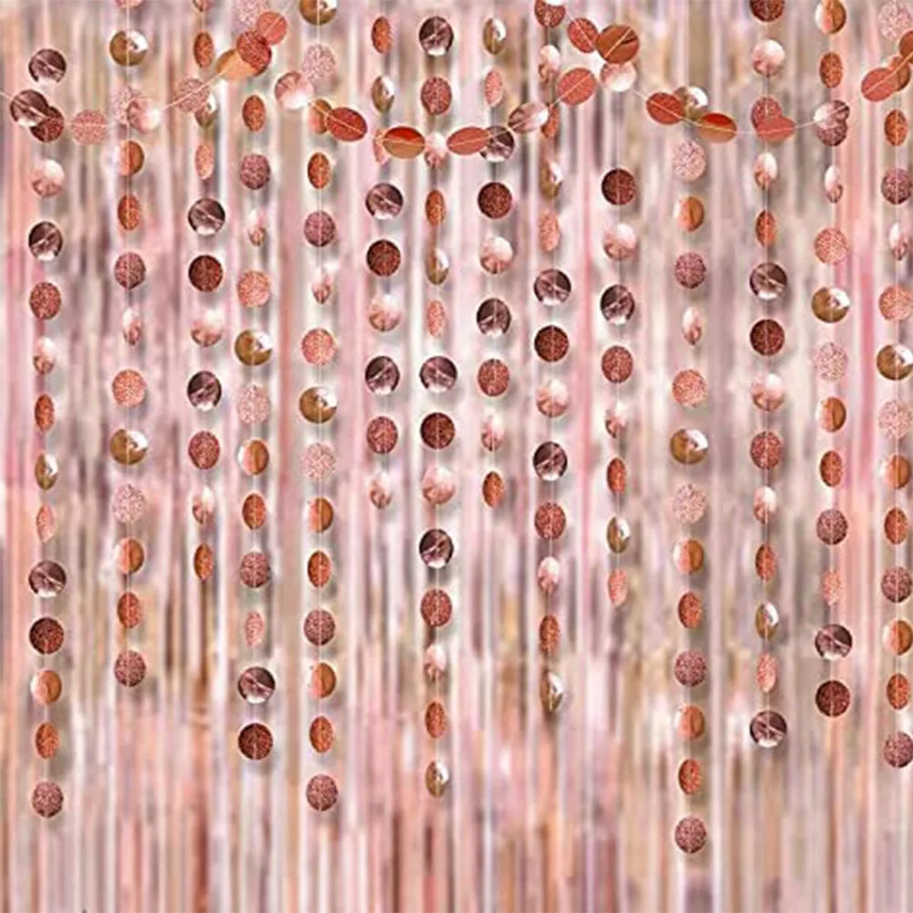 Rose Gold Party Decor Happy 18st Girl Birthday Decoration Tinsel Curtain Adult Engagement Wedding Party Dots Garland Background