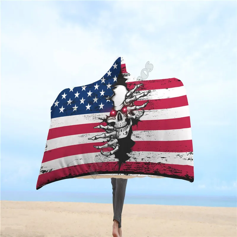 American Red Eyes Skull 3d Printed Hooded Blanket Adult Kids Sherpa Fleece Blanket Cuddle Offices in Cold Weather Gorgeous