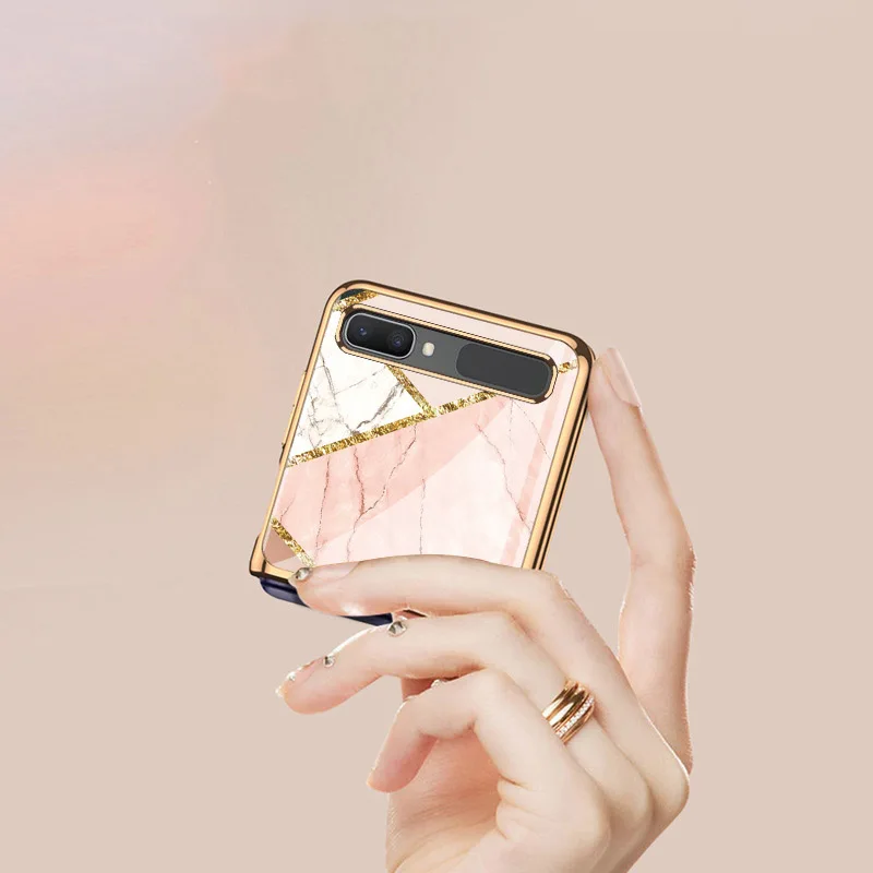 Z Flip 3 Funda Case for Samsung Galaxy Z Flip 3 Z Fold 3 Pink Stitching Marble Tempered Glass Coque Phone Case Cover Z Fold 2