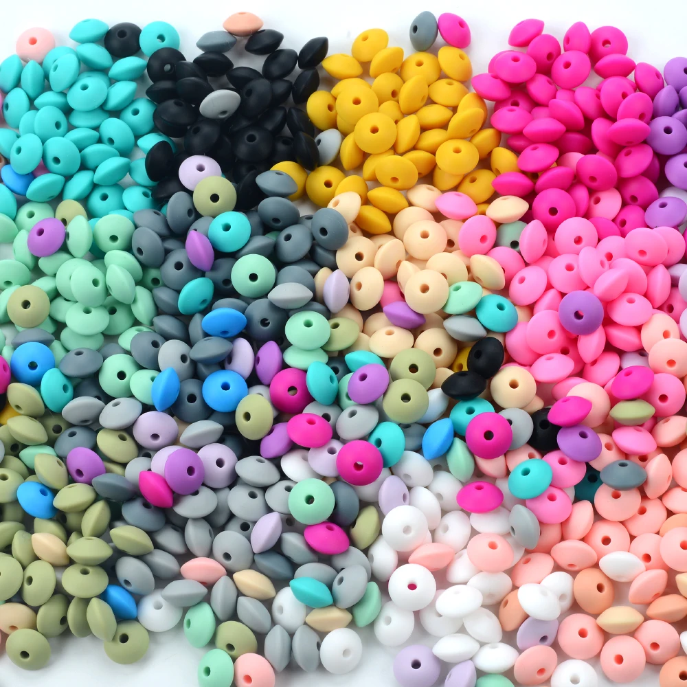 12MM 100pcs/lot Silicone lentil Beads Silicone BPA Free DIY Charms Newborn Nursing Accessory Teething Necklace Teething Toy